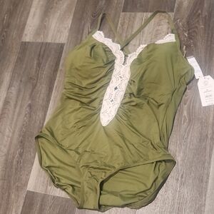 NWT 2X OLIVE GREEN 1 PIECE SWIMSUIT